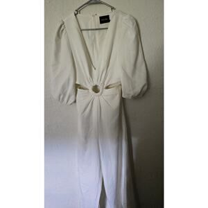 DO+BE Elegant Off White Cut-Out Wide Leg Jumpsuit with Bell Sleeve